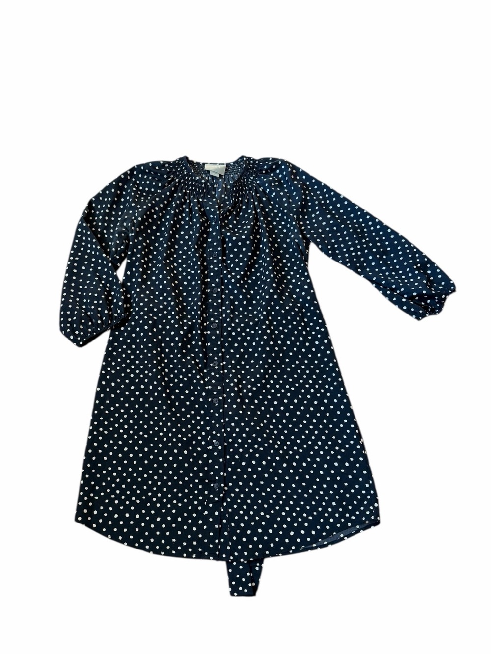 Anthropologie Maeve Navy Button Down Shirt Dress Polka Dot Belted Women's Small - Picture 3 of 11